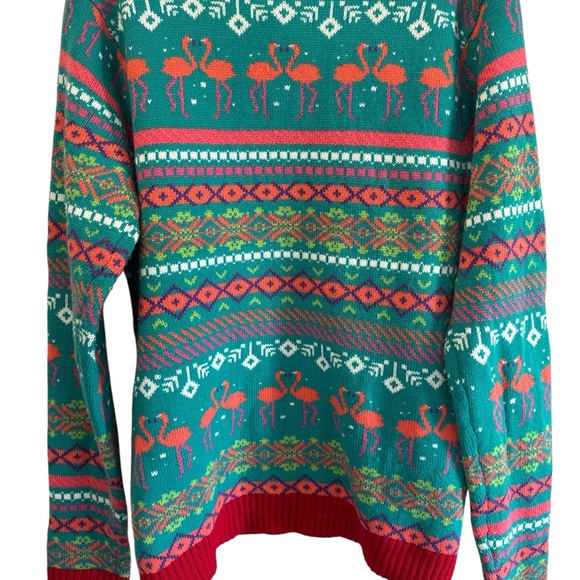 NEW Blizzard Bay Santa Flamingo bird ugly Christmas sweater, Fair Isle, Men’s L - Picture 5 of 8
